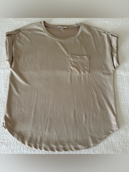 Cable & Gauge Tops - Cable and Gauge Beige Taupe Khaki Cap Short Sleeve Tee Shirt Blouse Medium